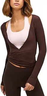 [Yiulangde] Ballet Wrap Tops for Women Y2k Long Sleeve Pilates Coquette Tops V-Neck Fitted Tie Front Crop Shirts Workout Blouse