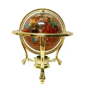 10" Tall Table Top Amberlite Pearl Swirl Ocean Gemstone World Globe Tripod Gold