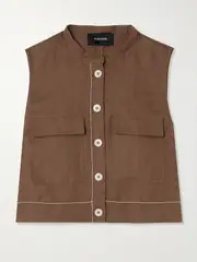 [BONDI BORN] BONDI BORN - Varenna Cropped Herringbone Organic Linen Vest - Chocolate - x large x large Brown