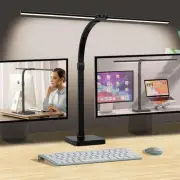 LED Desk Lamp for Home Office, Double Head 24W Extra Large, Black-Desktop