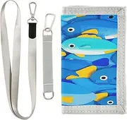 [miaozhen] Cute Cartoon Fish Blue trifold pocket wallets for women pop casual wallet card holder with lanyard billetera minimalista para hombre, Cute cartoon fish blue, 1 size