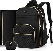 MOMUVO Diaper Bag Backpack, Quilted Baby Bag with Changing Pad & Stroller Straps & Pacifier Case, Large Travel Diaper Bags