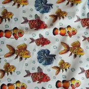 Goldfish, Clownfish, & Betta Fish on Cotton Lawn Shirting, Soft, Light, So Cute!
