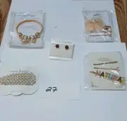 Lot New 5 Pc Hair Barrett Clips & Jewelry Gift Bag White Elephant Grab Bag #27
