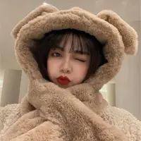 在飛比找蝦皮購物優惠-可愛的 Ulzzang 韓國 Ulzzang 熊耳朵羊毛帽子