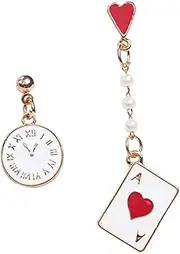 [WOFASHPURET] 1 Pair Asymmetric Playing Cards Earrings Creative Dangle for Girls Women Fashionable Ear Adornments Unique Clock Design