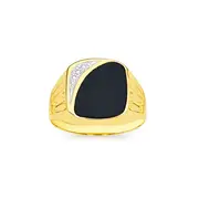 9ct Gold Diamond & Black Agate Gents Ring in Black