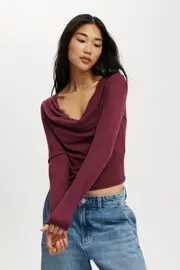 [Cotton On Women] Cotton On Women - Jordie Cowl Neck Long Sleeve - Sour cherry S SOUR CHERRY