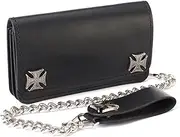 [Milwaukee Leather] Men's Leather Bi-Fold Biker Wallet, Black, 6 Inch, Black, 6 Inch, Men's Genuine Leather Bi-fold Biker Wallet