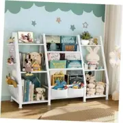 Kids Bookshelf Large Storage Bookcase: 3-Tier Book Sling Shelf Toy Organizer