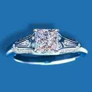 Edwardian Style 2ct Princess Cut Moissanite Platinum Plated 925 Ring Sz 5