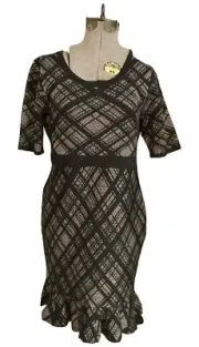 Nina Leonard Mink & Black Argyle Short Sleeve Women’s Sweater Dress Sz L NWT