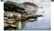 Daybreak on Coast Seaside Boats Landscape Wall Tapestry 53"x34"