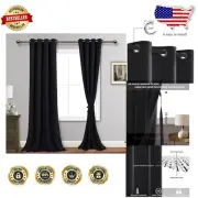 Elegant Black Blackout Curtains - Thermal Insulated, Noise Reducing Set of 2