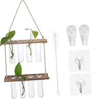 VANZACK Hanging Propagation Station for Plants Dual Wooden Rack with Glass Test Tube Vases for Home Office Includes Cleaning Brush and Sticky Hooks for Easy Setup