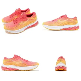 【MIZUNO 美津濃】慢跑鞋 Wave Skyrise 5 女鞋 粉 黃 回彈 厚底 路跑 運動鞋 美津濃(J1GD2409-22)