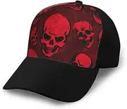 [FLOATD] Red Skulls Splicing Curved Brim Baseball Cap Sun Visor Fishing Cap Baseball Cap Daily Wear, Black, One size