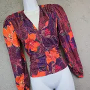 Zara Top Women’s S Draped Printed Floral Ruched Fairy Boho Peasant Cottage