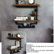 Floating Shelves Malleable Cast Iron Solid Wood 2 Tiers Piple Shape Wall HG