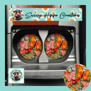 Car Coasters 3D Butterflies Flowers Paper Quilling Set of 2 Neoprene Absorbent