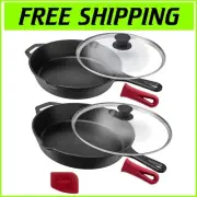 Durable 10" & 12" Cast Iron Skillets with Non-Stick Coating for Cooking Mastery