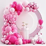 NISOCY 124pc Pink Balloons Arch Kit, 18in 12in 10in 5in Macaron Matte Hot Metallic Pink, Wedding, Birthday, Baby Shower, Princess Theme, Unisex-Adults-Children