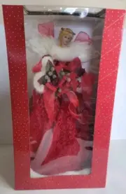 Vtg Dillards Trimmings 21" Angel Tree Topper/Stand Alone Red Velvet Cranberry...
