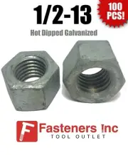(Qty 100) 1/2-13 Low Carbon Grade 2 Finished Hex Nuts Hot Dipped Galvanized