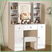 Vanity Dressing Table Set With Drawer Cushioned Stool Hollywood LED Light Mirror