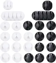 [24Pcs] Cable Clips, Silicone Cord Holders, Topavatop Multipurpose Cable Management Clips, Adhesive Cord Clips Wire Management, Ideal Cable Organizer for PC Home Office Desktop, Black& White