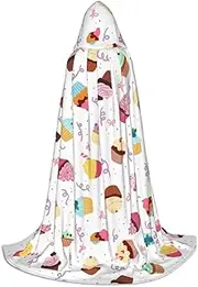 SKKNT Delicious Cupcakes Print Halloween Hooded Cloak Full Length Cape With Hood For Men And Women For Carnival
