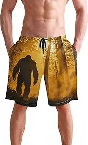 [XYMZR] Sasquatch Forest Sunset Men's Swim Trunks Quick-Dry Bathing Suit Swimming Board Shorts S