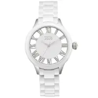 在飛比找Yahoo!奇摩拍賣優惠-時尚手錶／JOJO鏤空晶鑽羅馬手腕錶-銀／白陶瓷／女錶／JO
