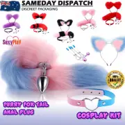 BDSM Fox Tail Anal Plug Headband Collar Nipple Clips Cosplay Bondage Kit Sex Toy