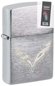 Zippo 49832 Chevrolet Corvette Logo Brushed Chrome Lighter + FLINT PACK