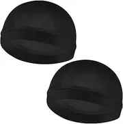 [YUXIANLB] 2 Pack Black Wave Cap Turban for Men Bald Caps Shower Hair Caps Sleep Hats Elastic Multifunctional Headwear Moisture Wicking Unisex Design for Running Cycling Sports Cap for Bald Men Athletes