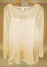 ULTRA PINK 2pc COTTON RAYON EMBROIDERED LACE LONG SLEEVE IVORY BLOUSE TOP XL NEW