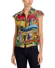 Alice and Olivia Martel Silk Flutter Sleeve Blouse