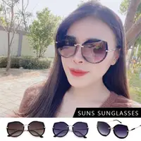 在飛比找momo購物網優惠-【SUNS】韓版切邊幾何圓框墨鏡 輕量金屬框太陽眼鏡 大框顯