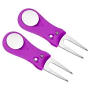 Golf Divot Tool 2 Pack of Foldable Repair Fork Purple