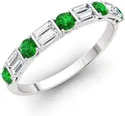 [Diamondere] Natural and Certified Gemstone and Baguette Diamond Wedding Ring in 14K White Gold | 0.79 Carat Half Eternity Stackable Band for Women, US Size 4 to 9