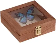 Générique Wooden Treasure Display Tray, Multi-Purpose Jewelry Organizer, Clear Lid Ring Earring Necklace Case, Elegant Storage, Protective Showcase, (10x10x4.5cm), Ideal for Home Decor