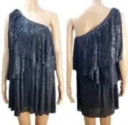 TopShop NEW Black One Shoulder Pleated Shimmery Metallic Mini Dress Size 6