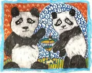 PANDA Bear Drinking a Martini 13x19 Folk Art Print Wild Animal Collectible KSams