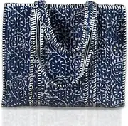 [Trade Star] 100% Cotton Hand Block Print Quilted Tote Bag Eco-Friendly Boho Shopper Vintage Shoulder Bag for Women