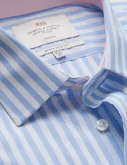Hawes & Curtis Non-Iron Blue & White Bold Stripe Extra Slim Fit Shirt | Contrast Detail Size: 17" collar, 37" sleeve