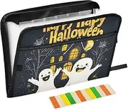 Quteprint 13 Pockets Expanding File Folder with Zipper Closure, Halloween Happy Ghosts Accordion File Folder with Sticky Labels, Letter Size A4 Papers Expandable File Document Organizer