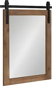 Bathroom Vanity Mirror Farmhouse Rustic Brown Barndoor Style W/Metal Brackets