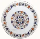 Round Marble Dining Table Top Multicolor Gemstone Inlay Work Kitchen Table