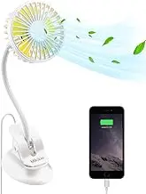 Mikikin Portable Mini Clip on Stroller Fan, 3 Speeds Settings, Flexible Bendable USB Rechargeable Battery Operated Quiet Desk Fan Ideal for Home, Office, Car, Travel, Camping, Outdoor